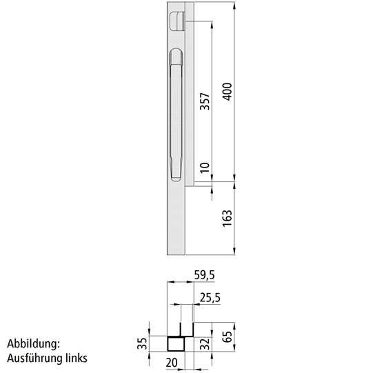 K20 Eckrunge vorne, rechts, Aluminium eloxiert, 400 mm Nennh&ouml;he Suer 106121249