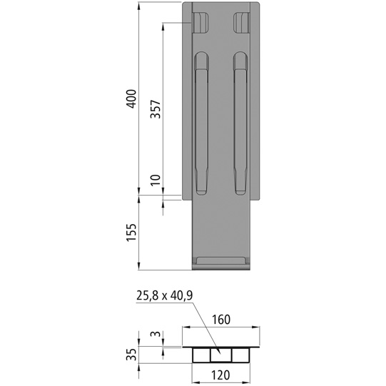 K20 Mittelrunge, Aluminium eloxiert, 400 mm Nennh&ouml;he, Suer 106121251