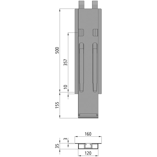 K20 Mittelrunge, Stahl, schwarz KTL-beschichtet, 500 mm Nennh&ouml;he Suer 106121263