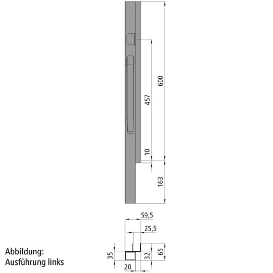K20 Eckrunge vorne, rechts, Aluminium eloxiert, 600 mm Nennh&ouml;he Suer 106121273