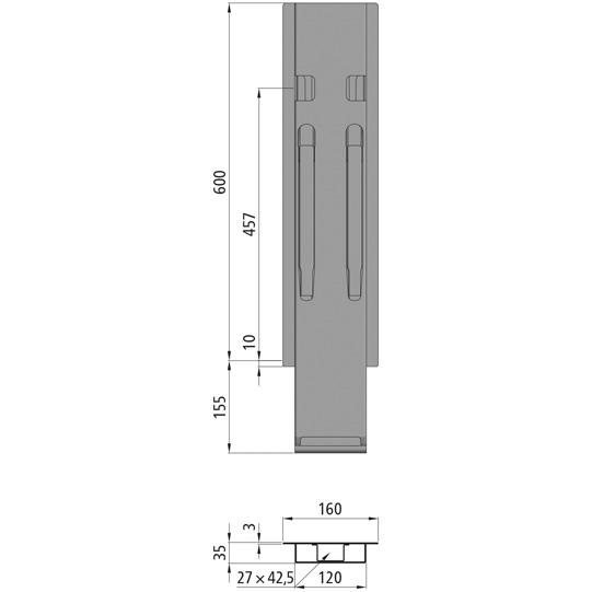K20 Mittelrunge, Stahl, schwarz KTL-beschichtet, 600 mm Nennh&ouml;he Suer 106121274