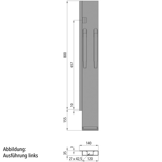 K20 Eckrunge hinten, rechts, Stahl, schwarz KTL-beschichtet 800 mm Nennh&ouml;he Suer