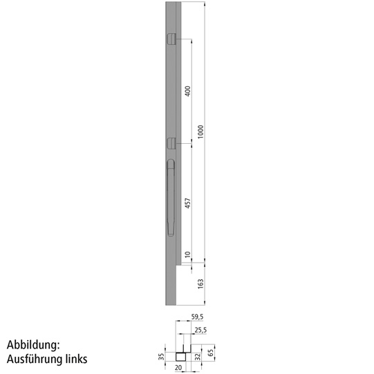 K20 Eckrunge vorne, rechts, Aluminium eloxiert, 1000 mm Nennh&ouml;he Suer 106121309