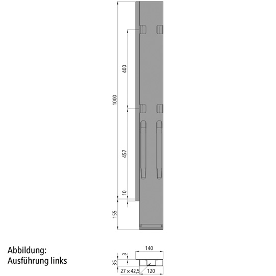 K20 Eckrunge hinten, rechts, Stahl, schwarz KTL-beschichtet, Suer 106121317