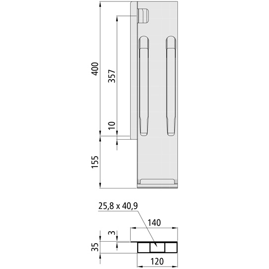 K20 Eckrunge hinten, links, Aluminium eloxiert, 400 mm Nennh&ouml;he, Suer 106121368
