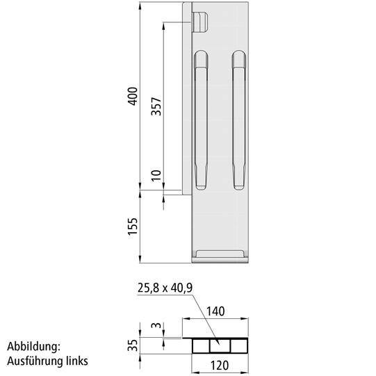 K20 Eckrunge hinten, rechts, Aluminium eloxiert, 400 mm Nennh&ouml;he Suer 106121369