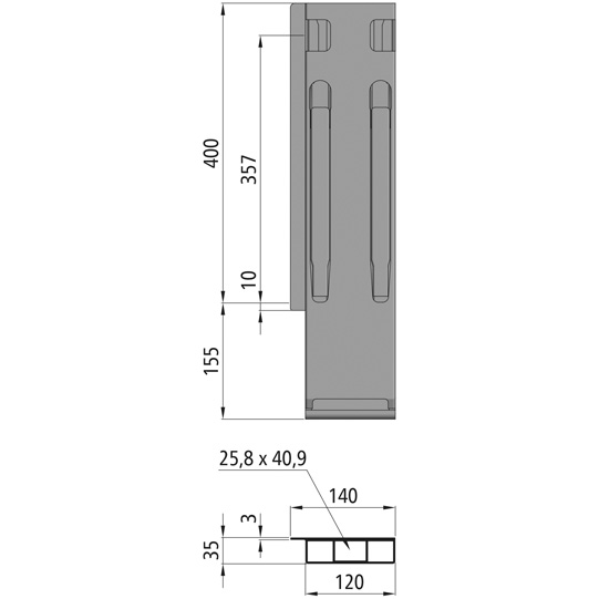 K20 Eckrunge hinten, links, Aluminium eloxiert, 400 mm Nennh&ouml;he,Suer 106121370