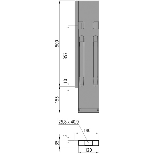 K20 Eckrunge hinten, links, Aluminium eloxiert, 500 mm Nennh&ouml;he,Suer 106121374