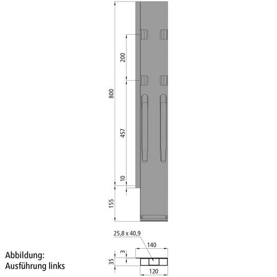 K20 Eckrunge hinten, rechts, Aluminium eloxiert, 800 mm Nennh&ouml;he, Suer 106121387
