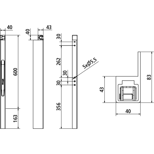 Kinnegrip - K30 Pendelrunge, vorne, links, Alu, 600 mm Suer 106121458