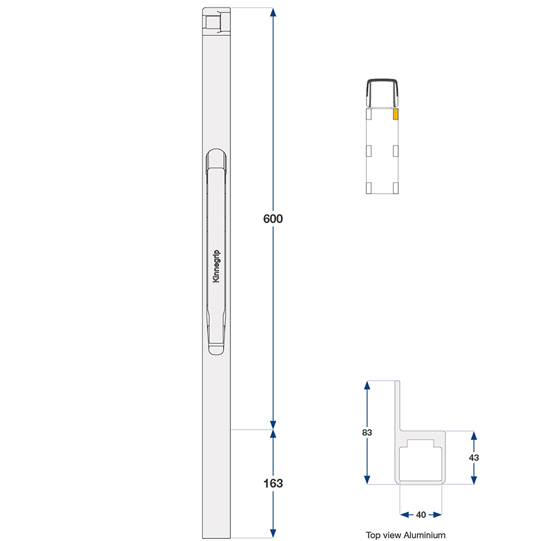 Kinnegrip - K30 Pendelrunge, vorne, rechts, Alu, 600 mm Suer 106121459