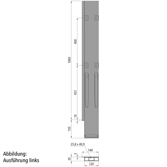 K20 Eckrunge hinten, rechts, Aluminium eloxiert, 1000 mm Nennh&ouml;he Suer 106121502