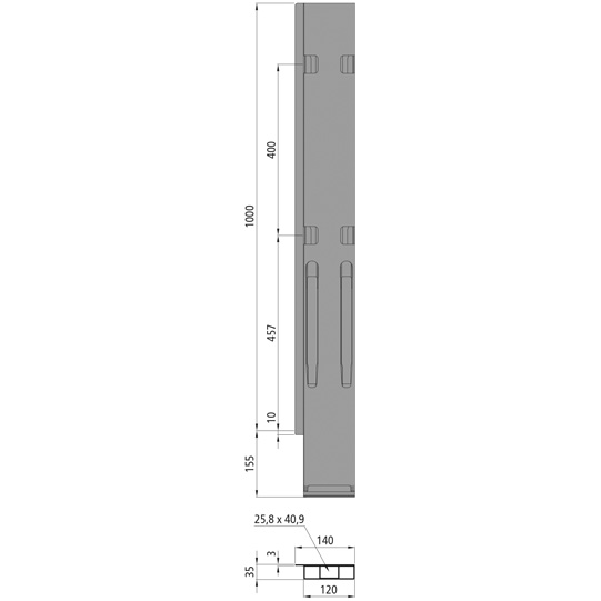 K20 Eckrunge hinten, links, Aluminium eloxiert, 1000 mm Nennh&ouml;he, Suer 106121503