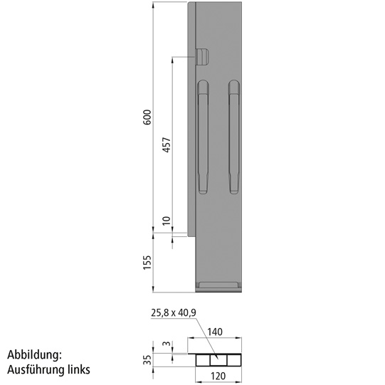 K20 Eckrunge hinten, rechts, Aluminium eloxiert, 600 mm Nennh&ouml;he Suer 106121872