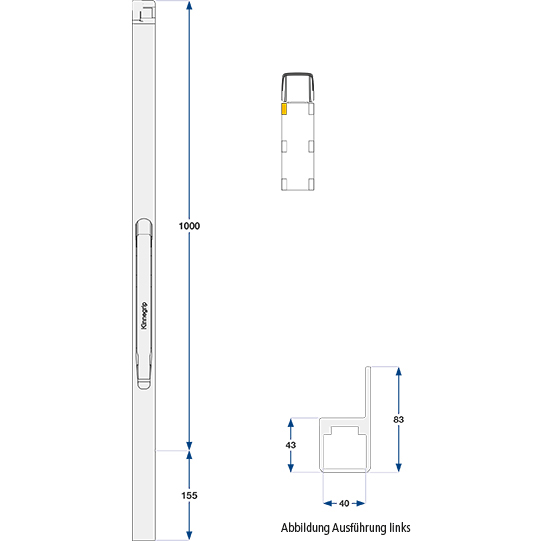 Kinnegrip - K30 Vorderrunge Alu, rechts, 1000 mm BWH Suer 106121894