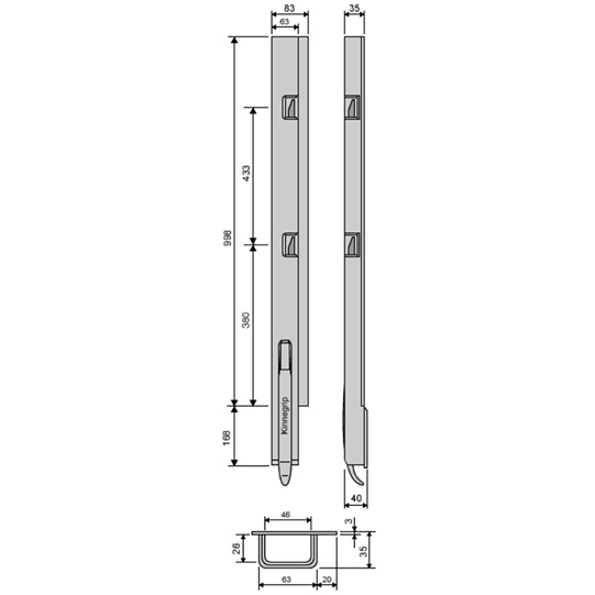 K5 Hinterrunge Stahl KTL, rechts, f&uuml;r 1000mm Bordwandh&ouml;he 510 601 Suer 106121902