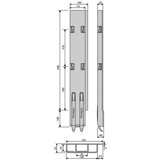 K5 Hinterrunge Stahl KTL, rechts, f&uuml;r 1000 mm Suer 106121904