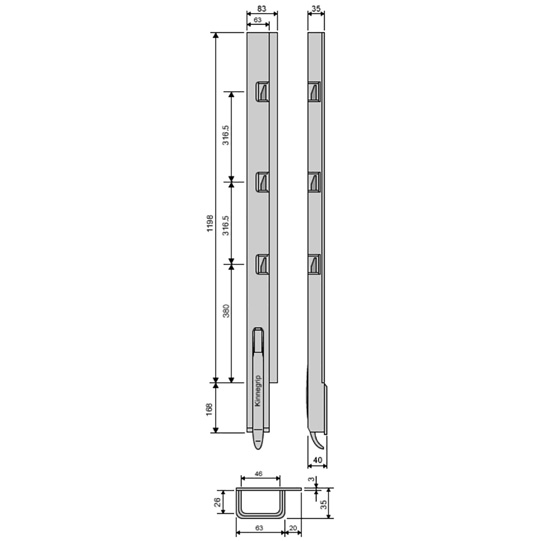K5 Hinterrunge Stahl KTL, rechts, f&uuml;r 1200mm Bordwandh&ouml;he 512 601 Suer 106121925