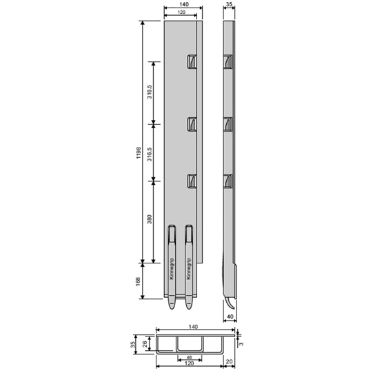 K5 Hinterrunge Stahl KTL, rechts, f&uuml;r 1200 mm BBE 512 801 Suer 106121929