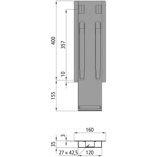 K20 Mittelrunge, Stahl, microZINQ 5, f&uuml;r 400 mm Nennh&ouml;he Suer 106122250