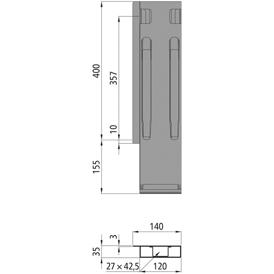 K20 Eckrunge hinten, Stahl, microZINQ 5, links, 400 mm Nennh&ouml;he, Suer 106122256