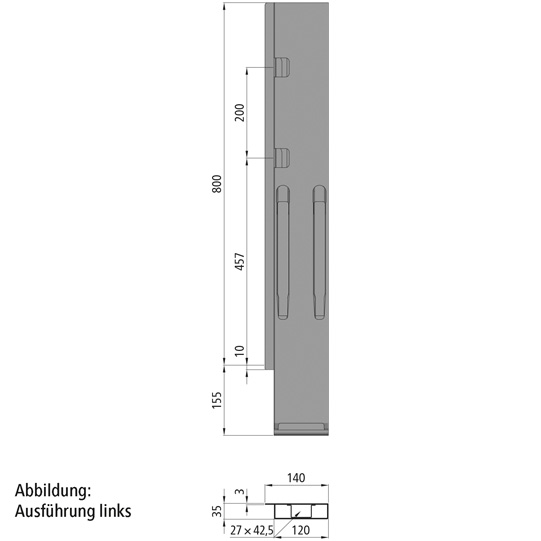 K20 Eckrunge hinten, rechts, Stahl, microZINQ 5, 800 mm Nennh&ouml;he, Suer 106122303