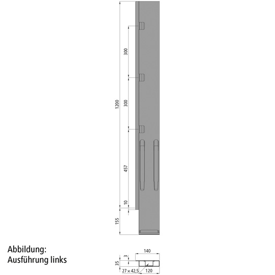 K20 Eckrunge hinten, rechts, Stahl, microZINQ 5, 1200 mm Nennh&ouml;he (EV) Suer
