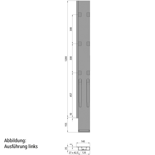 K20 Eckrunge hinten, rechts, Stahl, microZINQ 5, 1200 mm Nennh&ouml;he Suer 106122341