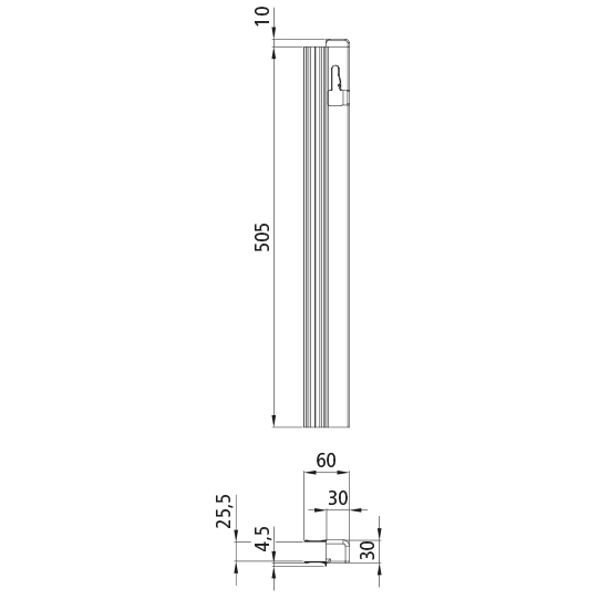 T50 Verschlussprofil/Gegenhalter, Aluminium, 505 mm, rechts, ASPL Suer 106629483