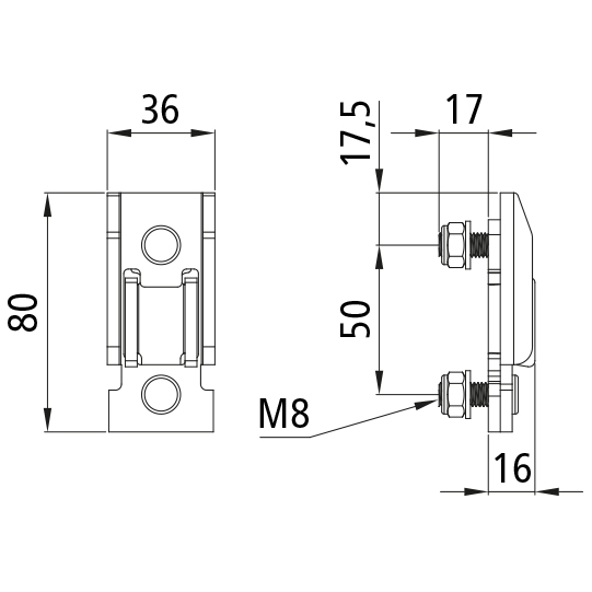 T50 Rungentasche f&uuml;r T50 Mittel-/Eckrunge, kurze Schraube 17 mm Suer 106629501