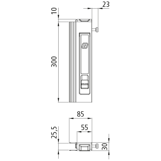 T50 Langwegverschluss, Aluminium, 300 mm, rechts, mit Ladungsinnendruckerkennung