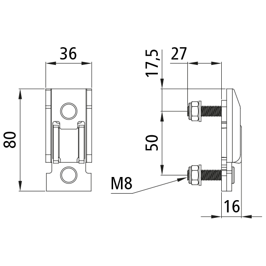 T50 Rungentasche f&uuml;r T50 Mittel-/Eckrunge, lange Schraube 27 mm Suer 106629506