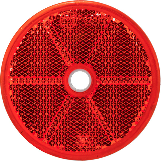 Asp&ouml;ck - R&uuml;ckstrahler, rund, Durchmesser 60 mm, rot, mit Befestigungs Suer