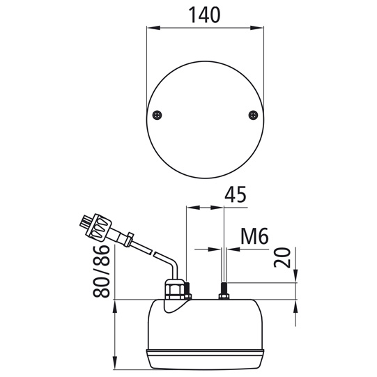 Asp&ouml;ck - R&uuml;ckfahrleuchte, 24 V, 140 mm Durchmesser, 0,25 m, 2-pol. AS Suer