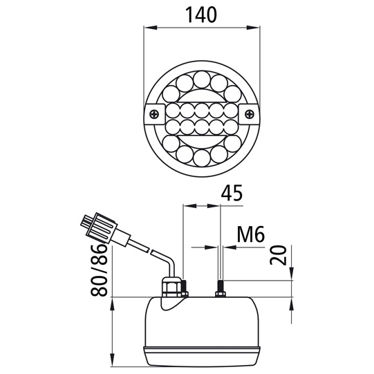 Asp&ouml;ck - R&uuml;ckfahrscheinwerfer LED, 12/24 V, 140 mm Durchmesser, 1,50 Suer