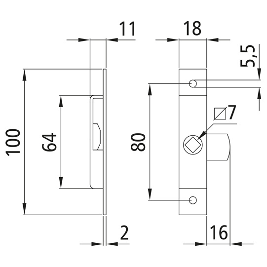 Zungenschloss 100 x 18 mm, schwarz verzinkt beidseitig einsetzbar Suer 215102718